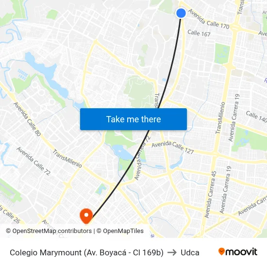 Colegio Marymount (Av. Boyacá - Cl 169b) to Udca map
