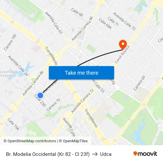 Br. Modelia Occidental (Kr 82 - Cl 23f) to Udca map