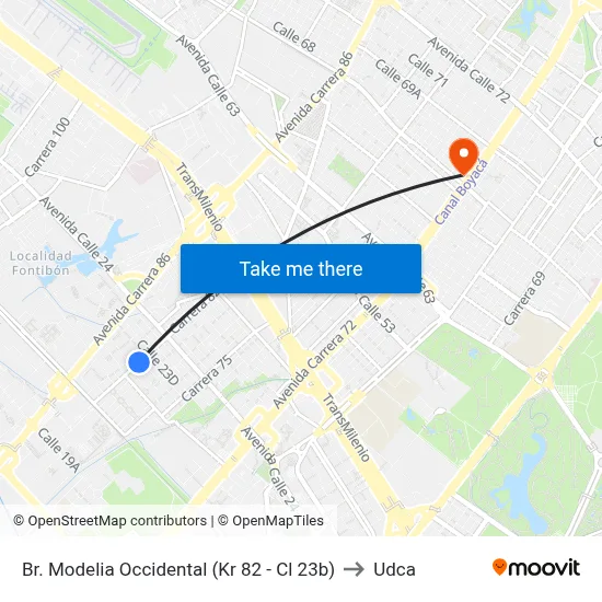 Br. Modelia Occidental (Kr 82 - Cl 23b) to Udca map