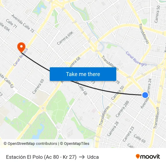 Estación El Polo (Ac 80 - Kr 27) to Udca map