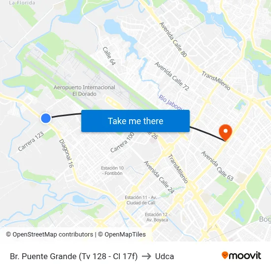 Br. Puente Grande (Tv 128 - Cl 17f) to Udca map