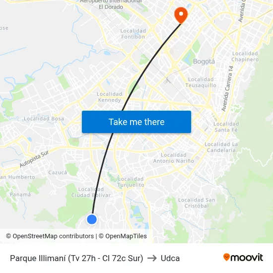 Parque Illimaní (Tv 27h - Cl 72c Sur) to Udca map