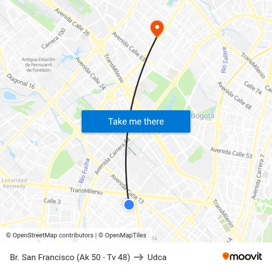 Br. San Francisco (Ak 50 - Tv 48) to Udca map