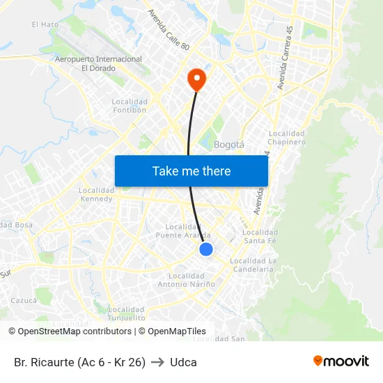 Br. Ricaurte (Ac 6 - Kr 26) to Udca map