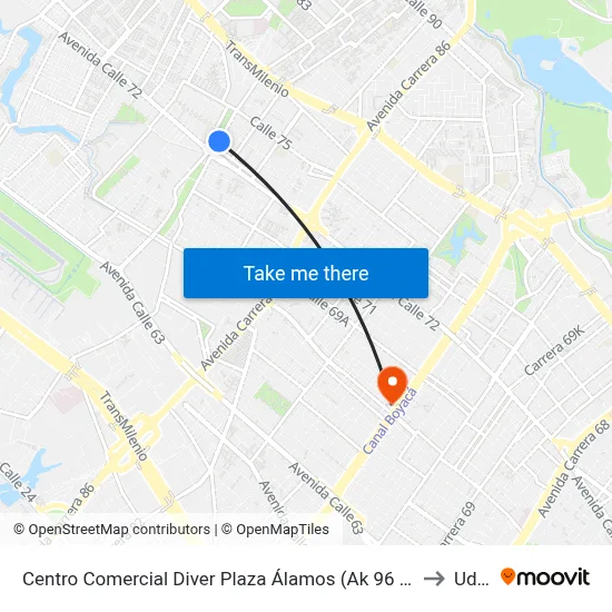 Centro Comercial Diver Plaza Álamos (Ak 96 - Cl 72a) to Udca map