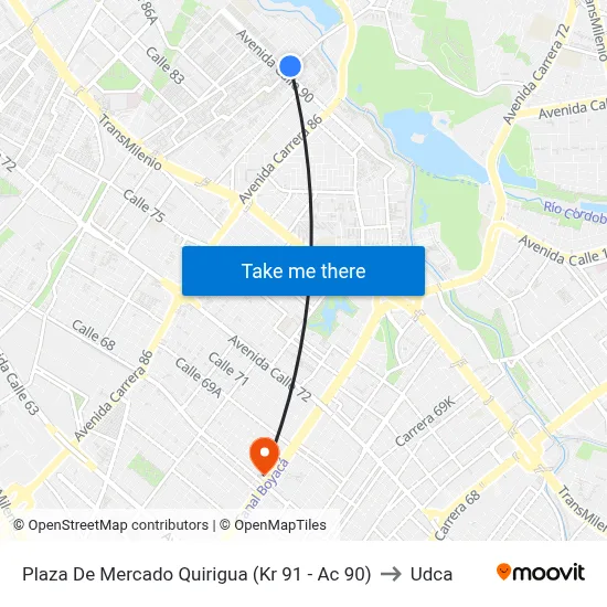 Plaza De Mercado Quirigua (Kr 91 - Ac 90) to Udca map