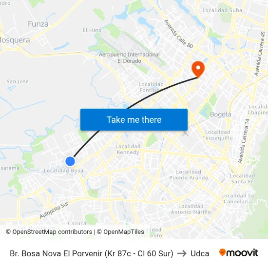 Br. Bosa Nova El Porvenir (Kr 87c - Cl 60 Sur) to Udca map
