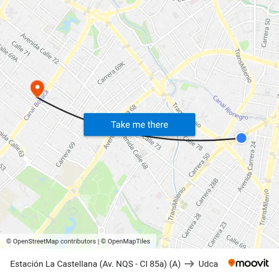 Estación La Castellana (Av. NQS - Cl 85a) (A) to Udca map