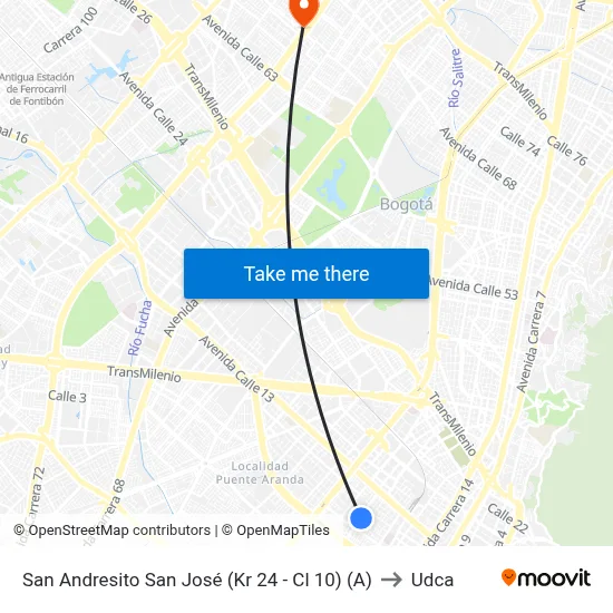 San Andresito San José (Kr 24 - Cl 10) (A) to Udca map