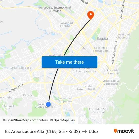 Br. Arborizadora Alta (Cl 69j Sur - Kr 32) to Udca map