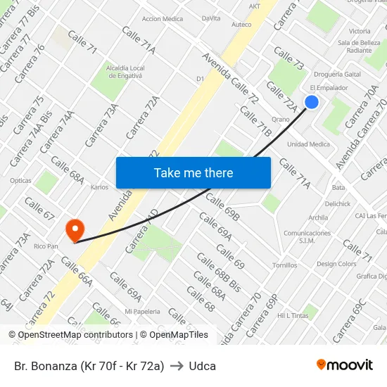 Br. Bonanza (Kr 70f - Kr 72a) to Udca map
