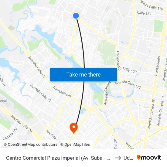 Centro Comercial Plaza Imperial (Av. Suba - Kr 107) to Udca map
