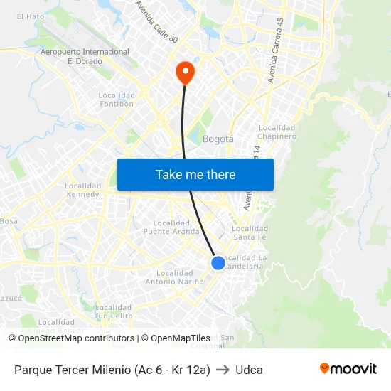 Parque Tercer Milenio (Ac 6 - Kr 12a) to Udca map