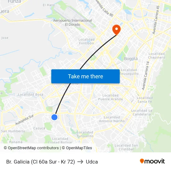 Br. Galicia (Cl 60a Sur - Kr 72) to Udca map