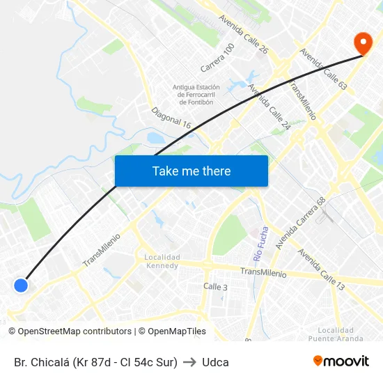 Br. Chicalá (Kr 87d - Cl 54c Sur) to Udca map