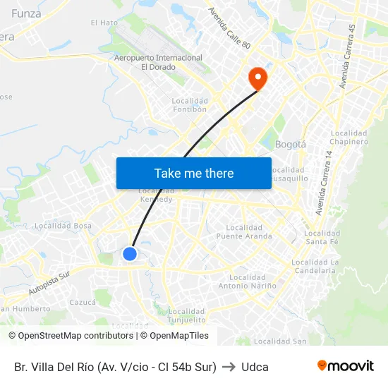 Br. Villa Del Río (Av. V/cio - Cl 54b Sur) to Udca map