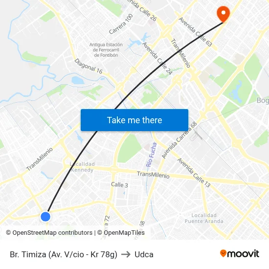 Br. Timiza (Av. V/cio - Kr 78g) to Udca map