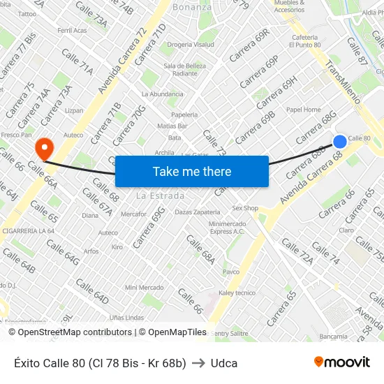 Éxito Calle 80 (Cl 78 Bis - Kr 68b) to Udca map