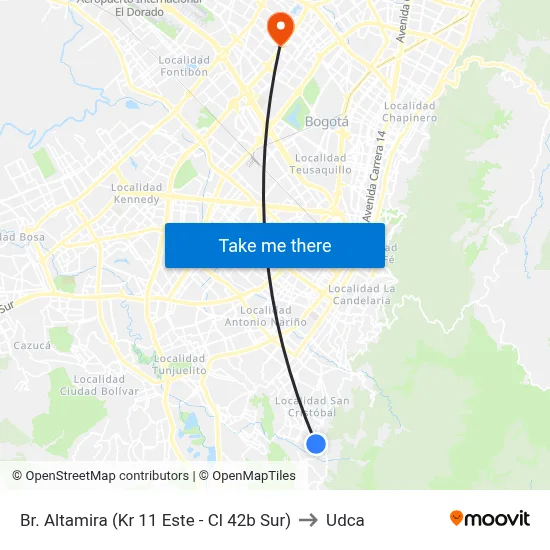 Br. Altamira (Kr 11 Este - Cl 42b Sur) to Udca map