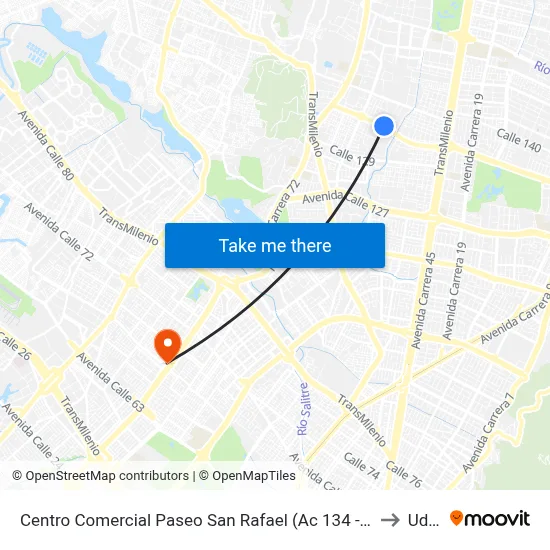 Centro Comercial Paseo San Rafael (Ac 134 - Kr 55a) to Udca map