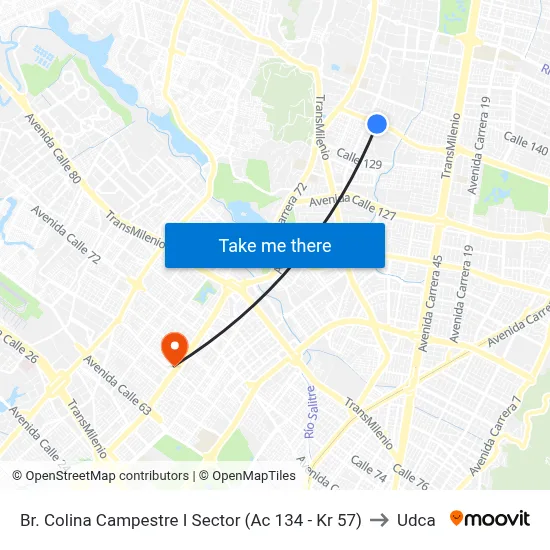 Br. Colina Campestre I Sector (Ac 134 - Kr 57) to Udca map