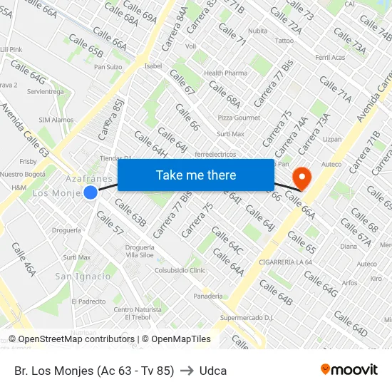 Br. Los Monjes (Ac 63 - Tv 85) to Udca map