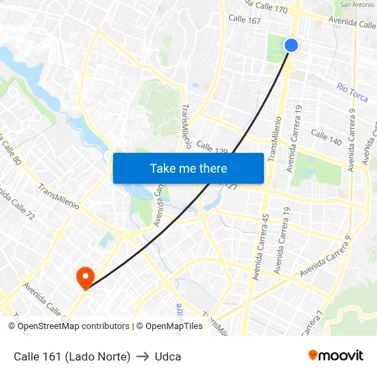 Calle 161 (Lado Norte) to Udca map