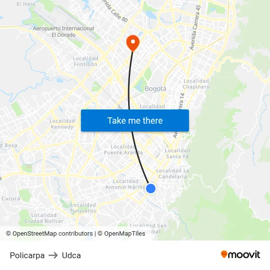Policarpa to Udca map