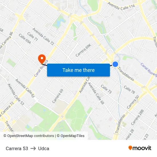 Carrera 53 to Udca map
