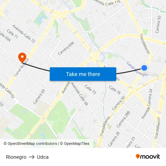 Rionegro to Udca map