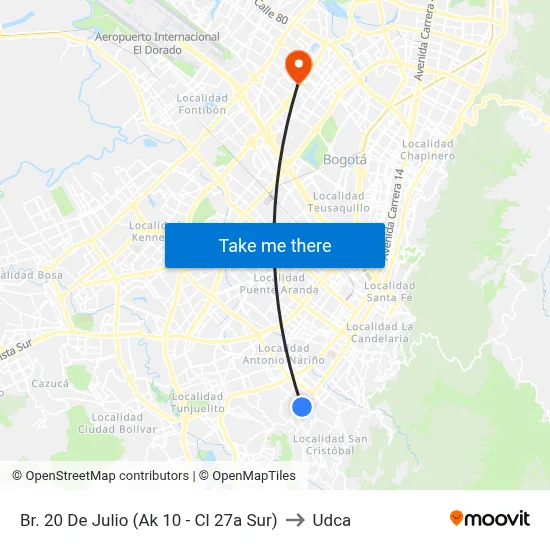 Br. 20 De Julio (Ak 10 - Cl 27a Sur) to Udca map