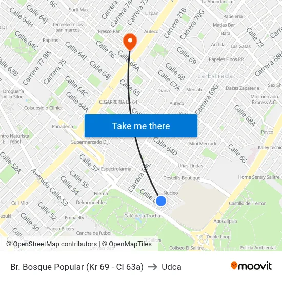 Br. Bosque Popular (Kr 69 - Cl 63a) to Udca map