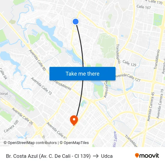Br. Costa Azul (Av. C. De Cali - Cl 139) to Udca map