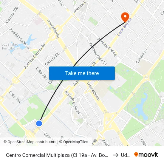 Centro Comercial Multiplaza (Cl 19a - Av. Boyacá) to Udca map