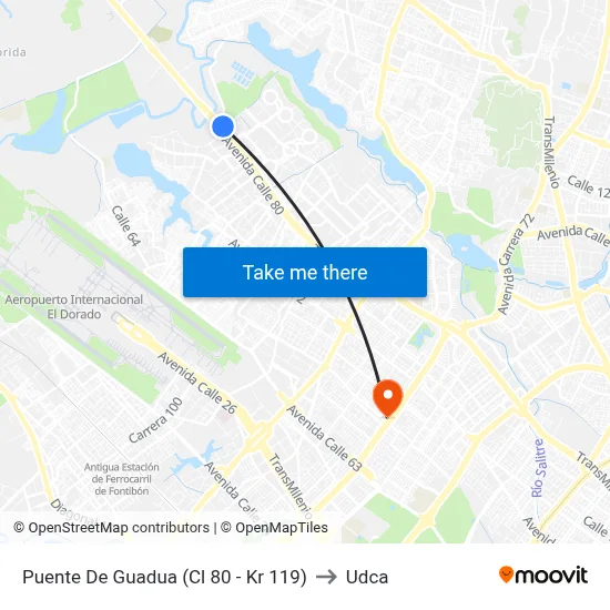 Puente De Guadua (Cl 80 - Kr 119) to Udca map