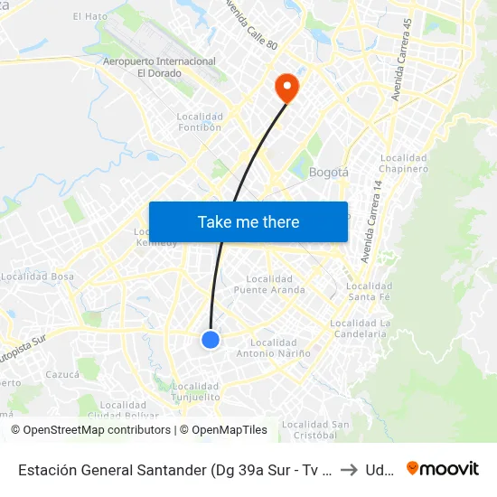Estación General Santander (Dg 39a Sur - Tv 42) to Udca map