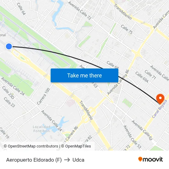 Aeropuerto Eldorado (F) to Udca map