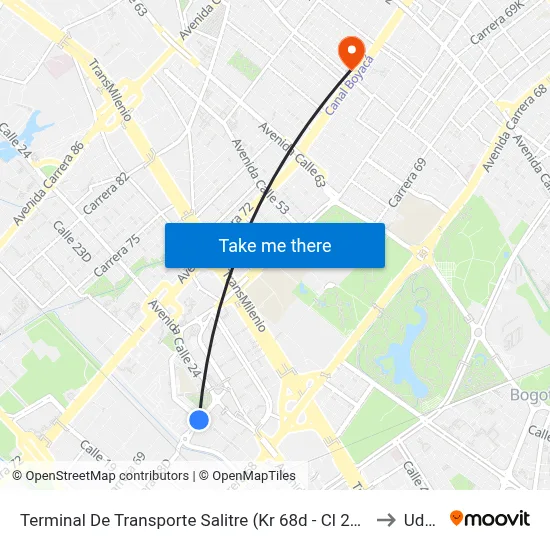 Terminal De Transporte Salitre (Kr 68d - Cl 22c) to Udca map