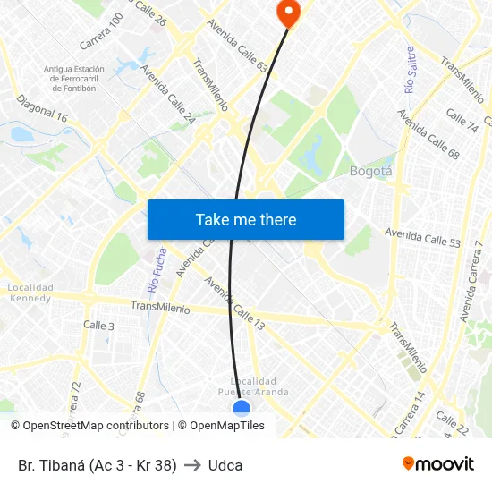 Br. Tibaná (Ac 3 - Kr 38) to Udca map