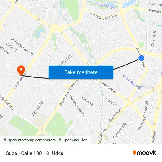 Suba - Calle 100 to Udca map