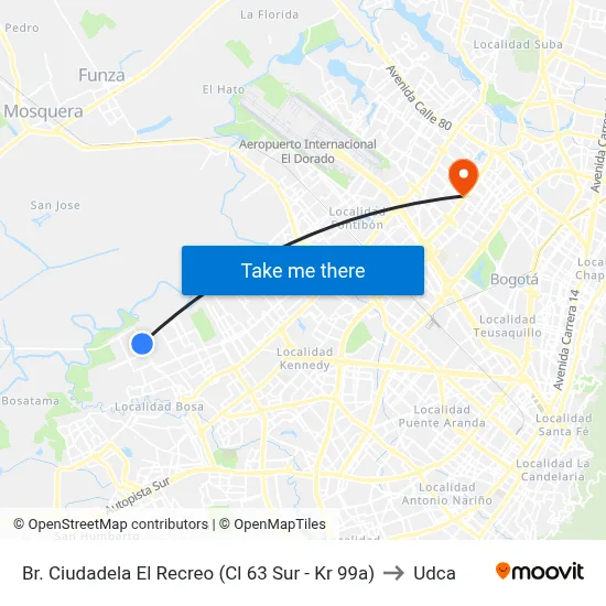 Br. Ciudadela El Recreo (Cl 63 Sur - Kr 99a) to Udca map