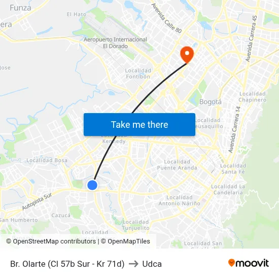 Br. Olarte (Cl 57b Sur - Kr 71d) to Udca map