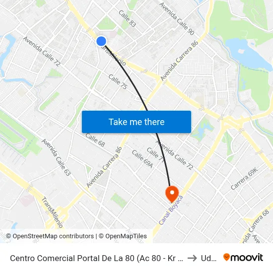 Centro Comercial Portal De La 80 (Ac 80 - Kr 99) to Udca map