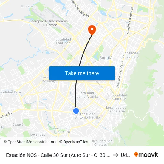 Estación NQS - Calle 30 Sur (Auto Sur - Cl 30 Sur) to Udca map