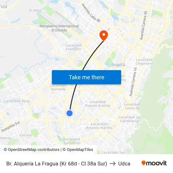 Br. Alquería La Fragua (Kr 68d - Cl 38a Sur) to Udca map