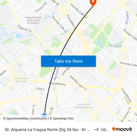 Br. Alquería La Fragua Norte (Dg 34 Sur - Kr 68c) to Udca map