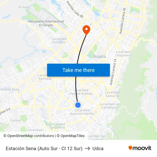 Estación Sena (Auto Sur - Cl 12 Sur) to Udca map