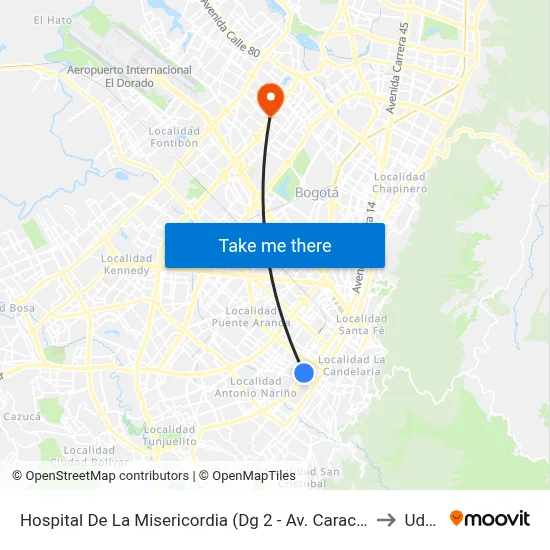 Hospital De La Misericordia (Dg 2 - Av. Caracas) to Udca map