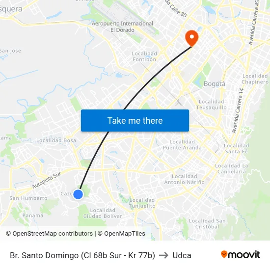 Br. Santo Domingo (Cl 68b Sur - Kr 77b) to Udca map