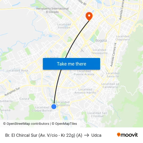 Br. El Chircal Sur (Av. V/cio - Kr 22g) (A) to Udca map